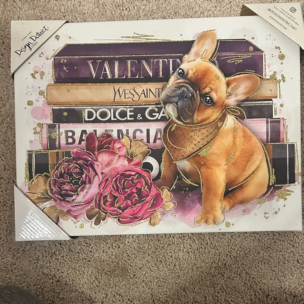 Designer Books Canvas Art with French Bulldog